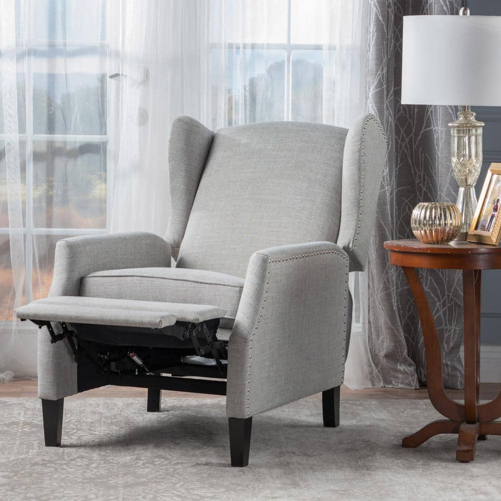 Gray Moss Wing Chair Recliner with Plush Polyester Upholstery