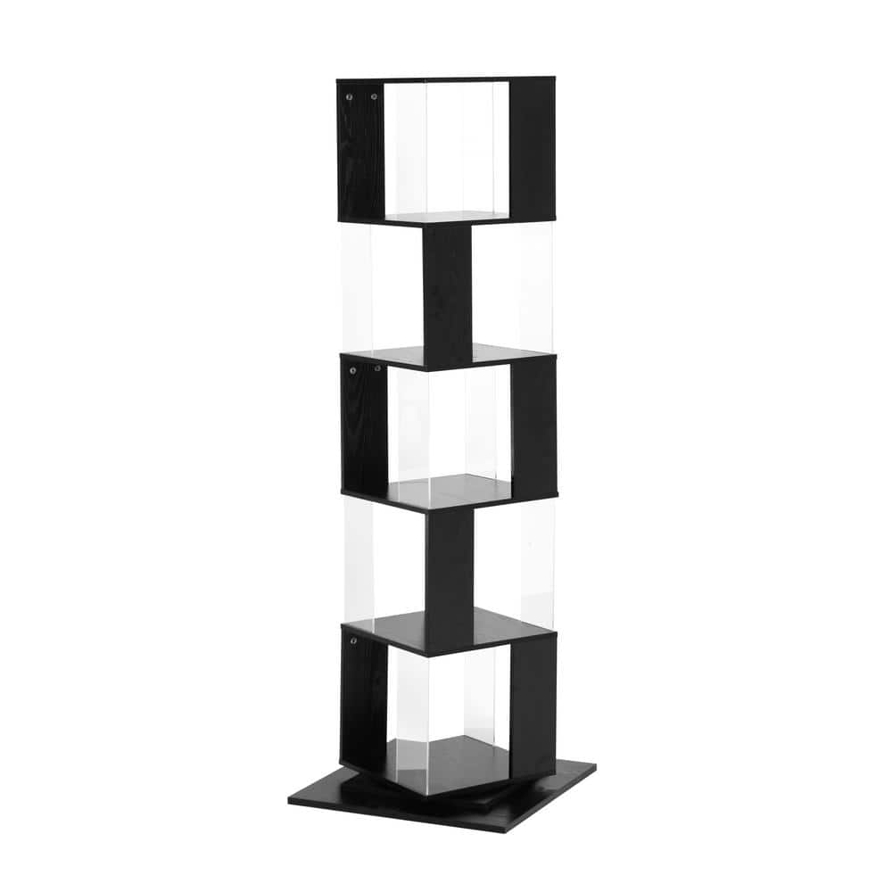 360 Spinning Bookshelf Tower 63 in. Tall Black Wood 5 Tiers Rotating Bookca