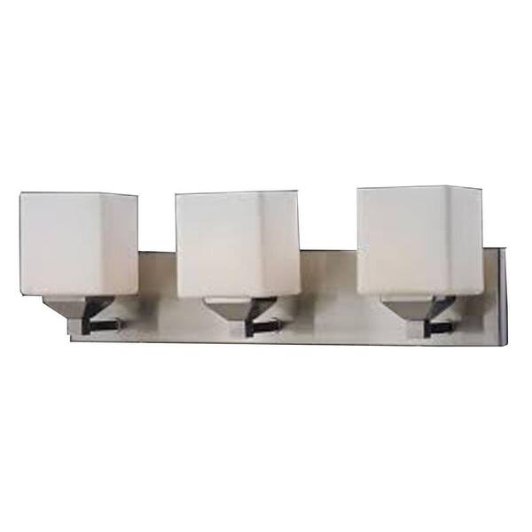 Unbranded Lawrence 30 in. 4-Light Brushed Nickel Steel Modern Vanity Light with Matte Opal Glass Shades