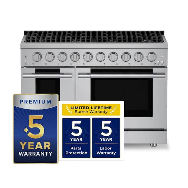 HausPro 48 in. 8 Burners (20,000 BTU) Freestanding Dual Fuel Range in Stainless Steel with Double Convection Oven