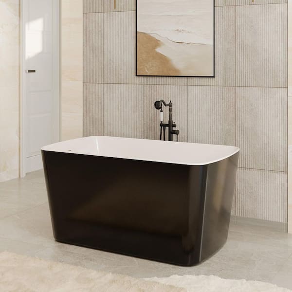 49 in. x 24 in. Rectangular Acrylic Soaking Bathtub in Black with Seat