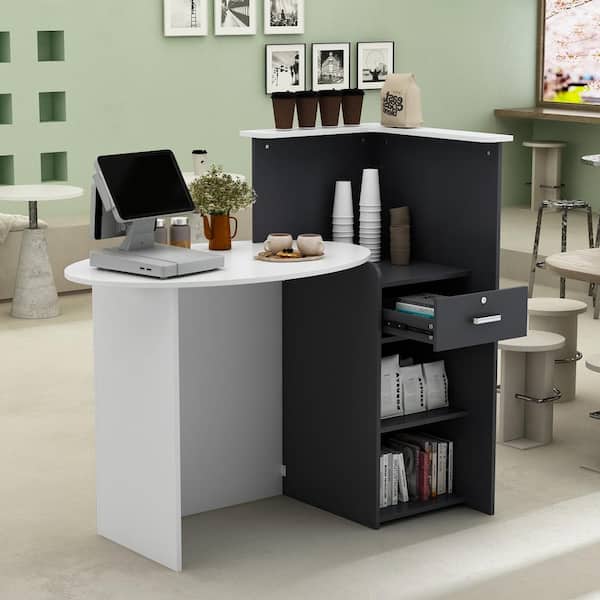 FUFU&GAGA 47.7 in. Rectangular White and Gray MDF Computer Desk with 1-Drawer 2-Shelves 47.7 in. x 23.6 in. x 43.3 in.
