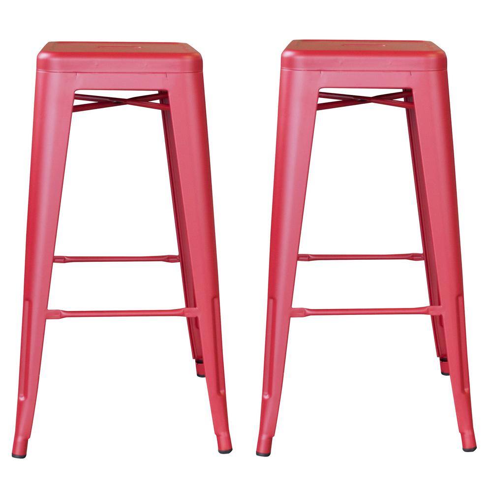 Red 30" Zinc Metal Indoor/Outdoor Bar Stools - Set of 2