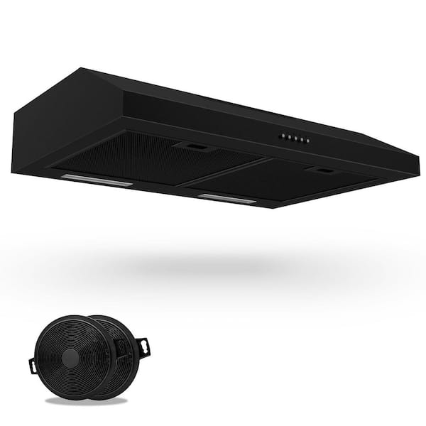 Velivi 30 in. 600 CFM Convertible Ductless Under Cabinet Range Hood with 3-Speed Exhaust Fan and 2-LED Lights, Black