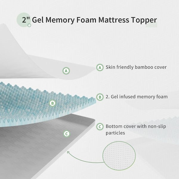 2 in. Gel Memory Foam Queen Mattress Topper Enhance Cooling Supportive