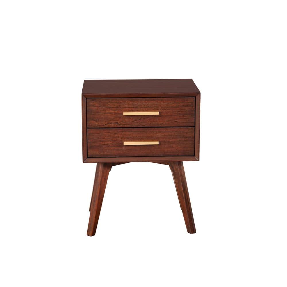Gramercy 2-Drawer Walnut Brown Wood Nightstand 25 in. H x 20 in. W x 15 in.