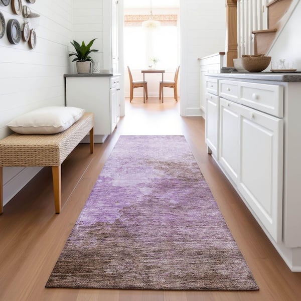 Mayfield Premium Machine Washable Abstract AMF1138 Lavender 2 ft. 3 in. x 7 ft. 6 in. Runner Rug