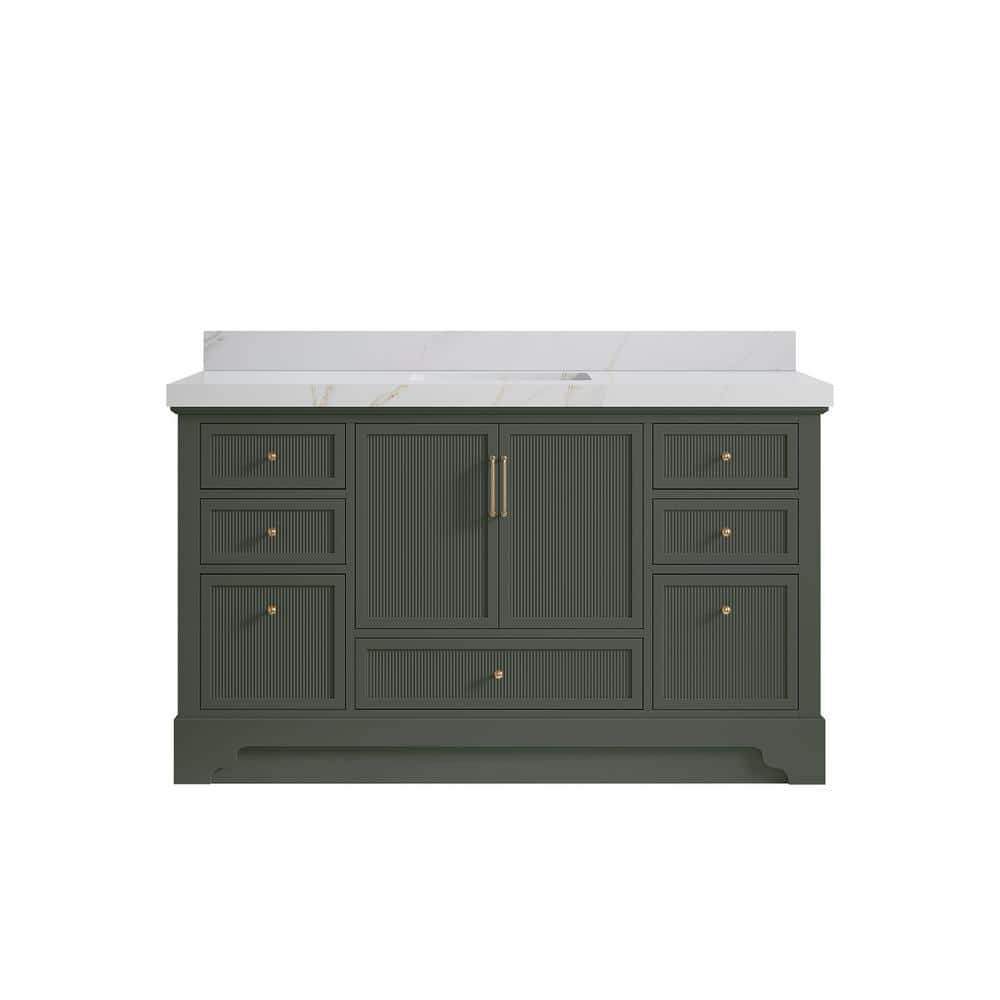 Alys 60 in. W x 22 in. D x 36 in. H Single Sink Bath Vanity in Pewter Green with 2 in. Calacutta Sienna Qt. Top price history on PriceWatchPro
