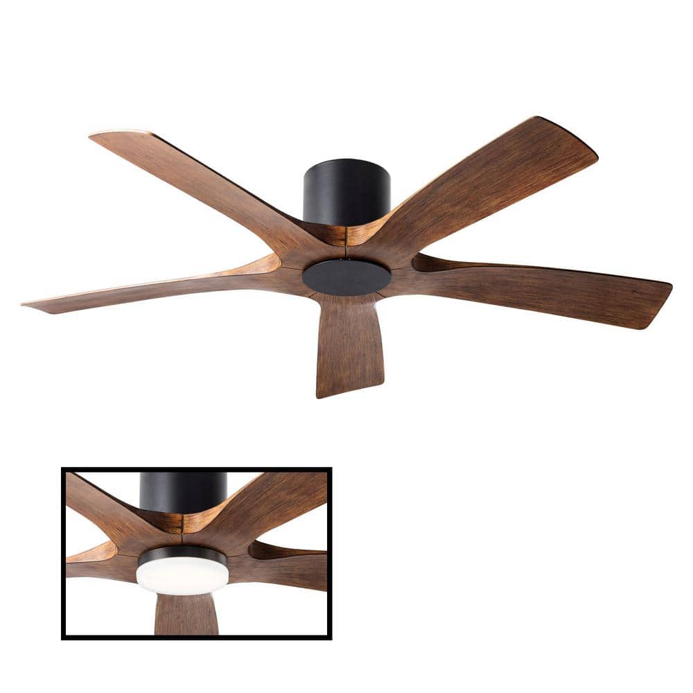 Aviator 54" Matte Black and Distressed Koa Smart Ceiling Fan with Remote