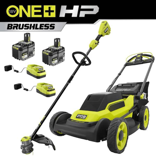 ONE+ HP 18V Brushless 20 in. Cordless Walk Behind Self Propelled Mower and String Trimmer w/ (2) Batteries & Chargers