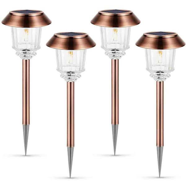 FAWEY TRED INC Outdoor Decor, Solar Pathway Lights 4-Pack, Waterproof Metal Automatic Solar Yard Lights