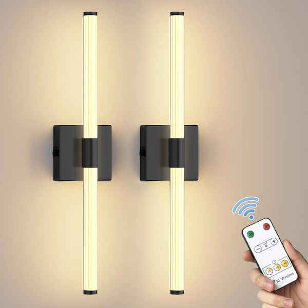 YANSUN 24 in. 1-Light Black LED Wall Sconce Set of 2, Wireless Vanity Light Bar for Bathroom and Bedroom