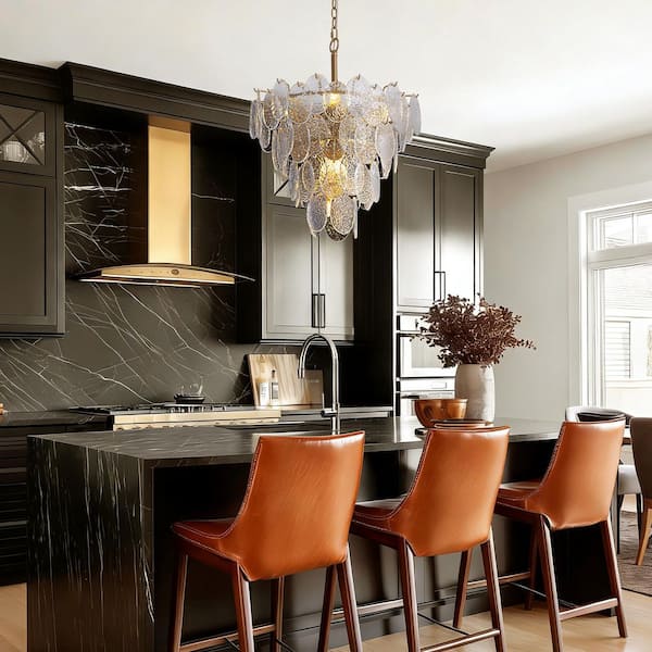 32 in. 16-Light 3-Tier Rustic Copper Natural Travertine Chandelier for Dining Room