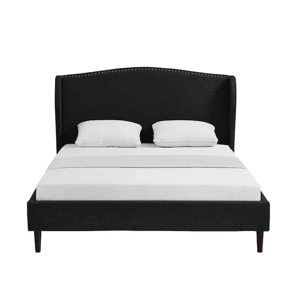Rustic Manor Knight Gray Wood Frame Queen Size Platform Bed With Nailhead Trim
