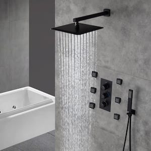 1-Spray Patterns 12 in. Wall Mount Dual Fixed and Handheld Shower Heads with Body Sprays 1.8 GPM in Matte Black