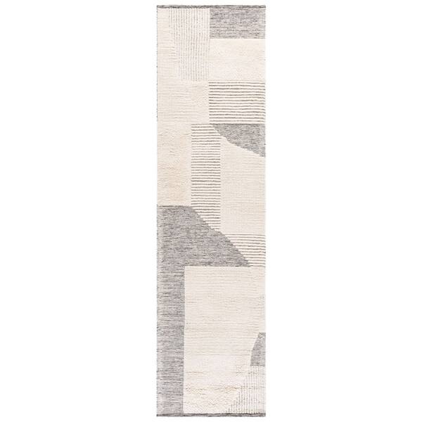 Natura 2 ft. x 9 ft. Ivory/Charcoal Abstract Geometric Runner Rug