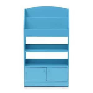 KidKanac 43.31 in. Light Blue Faux Wood 5-shelf Etagere Bookcase with Doors