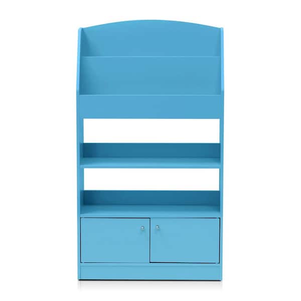 Furinno KidKanac 43.31 in. Light Blue Faux Wood 5-shelf Etagere Bookcase with Doors