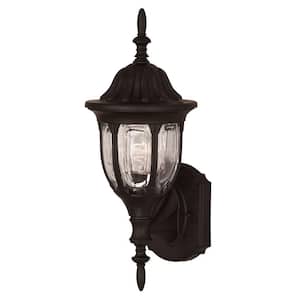 9 in. W x 9 in. H 1-Light Black Indoor/Outdoor Wall Lantern Sconce with Clear Glass