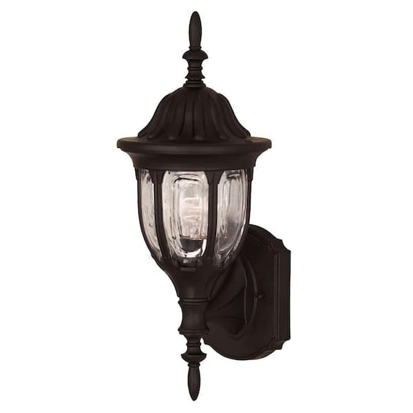 TUXEDO PARK LIGHTING 9 in. W x 9 in. H 1-Light Black Indoor/Outdoor Wall Lantern Sconce with Clear Glass