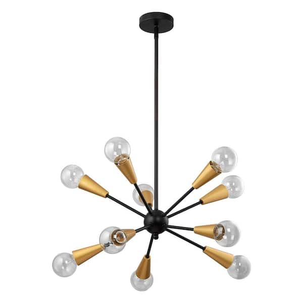 Edvivi 10-Light Matte Black and Gold Finish Multi-Direction Sputnik Chandelier without Shade