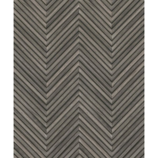 Unbranded Woods and Wicker Collection Charcoal Black Herringbone Wood Matte Finish Vinyl on Non-woven Non-pasted Wallpaper Sample