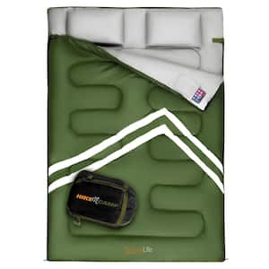 85 in. x 57.1 in. Waterproof Double Sleeping Bag with 2-Pillows, Green