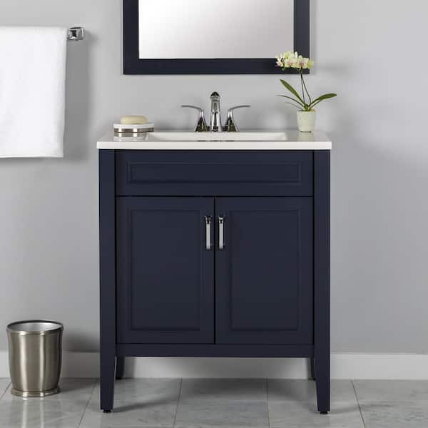 Home Decorators Collection Skylark 30 in. W x 19 in. D x 35 in. H Single Sink Freestanding Bath Vanity in Blue with White Cultured Marble Top