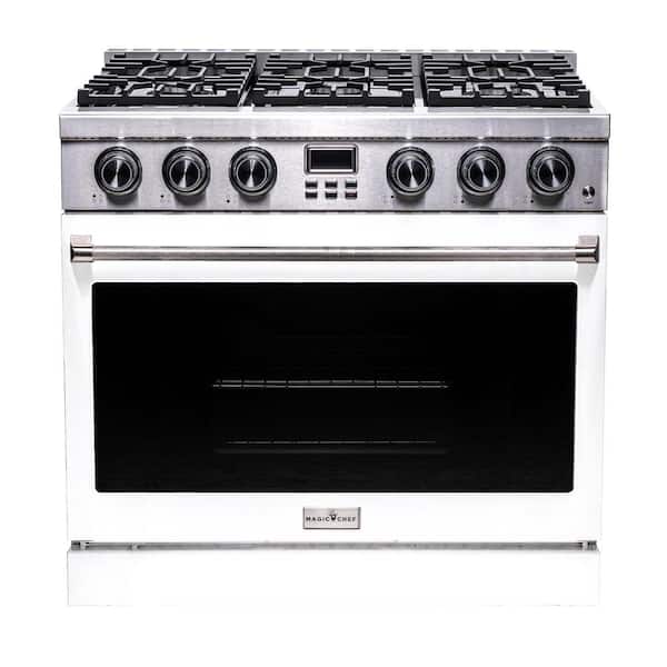 Pro-Style 36 in. 6-Burner Slide-in Gas Range with Convection in Stainless Steel with White Oven Door