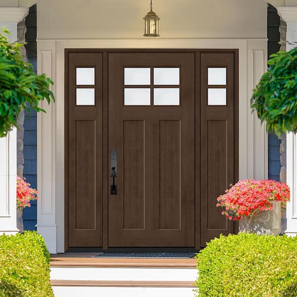 Regency 68 in. x 80 in. RHIS 4L-1/4Toplite Clear Glass Hickory Stain Fir Fiberglass Prehung Front Door with Dbl 14in.SL
