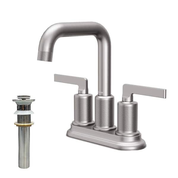 Karran Gillingham Centerset 2-Handle Two Hole Bathroom Faucet with Matching Pop-up Drain in Stainless Steel