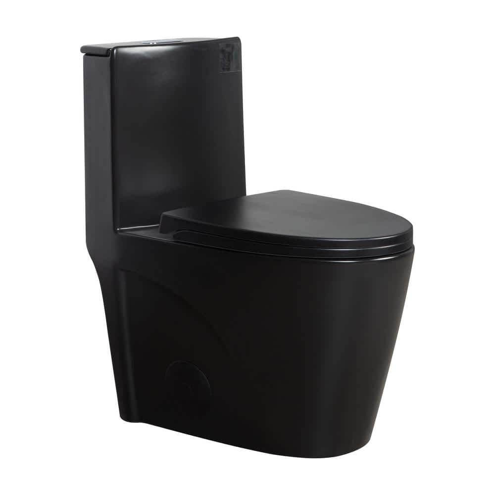 1-Piece 1.1/1.6 GPF Dual Flush Elongated Toilet in Matte Black Seat Included -  Boosicavelly, FZBTT02-MB