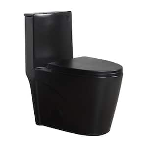 1-Piece 1.1/1.6 GPF Dual Flush Elongated Toilet in Matte Black Seat Included