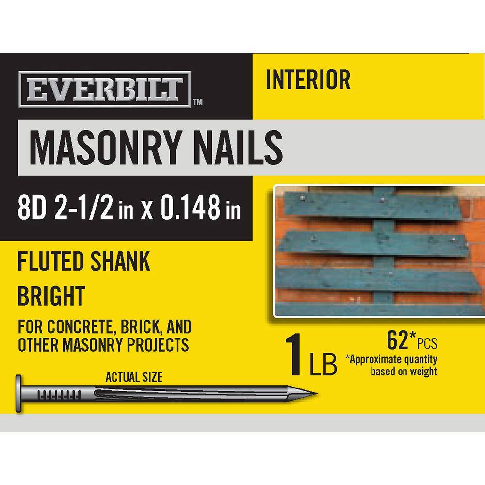 Everbilt 8D 21/2 in. Fluted Masonry Nails Bright 1 lb (Approximately