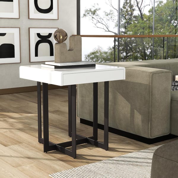 Belaire 22 in. White and Gun Metal Square MDF End Table
