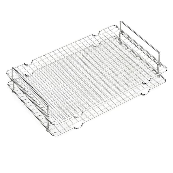 Stainless Steel Silver 2-Tier Stackable Cooling Rack with Handle for Baking Oven Safe Dishwasher Safe 1 Piece