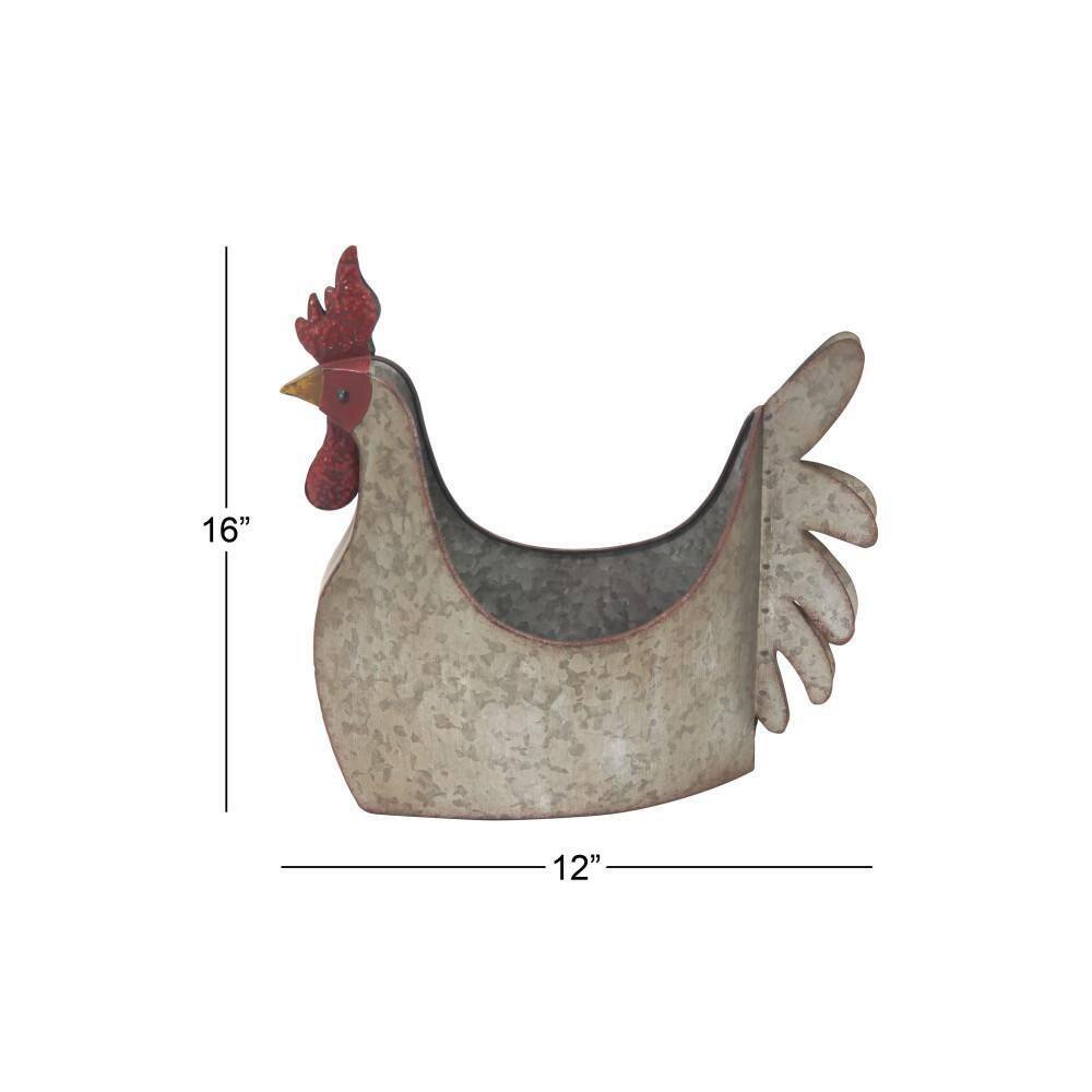 Gray Metal Rooster Novelty Planter for Indoor/Outdoor Use
