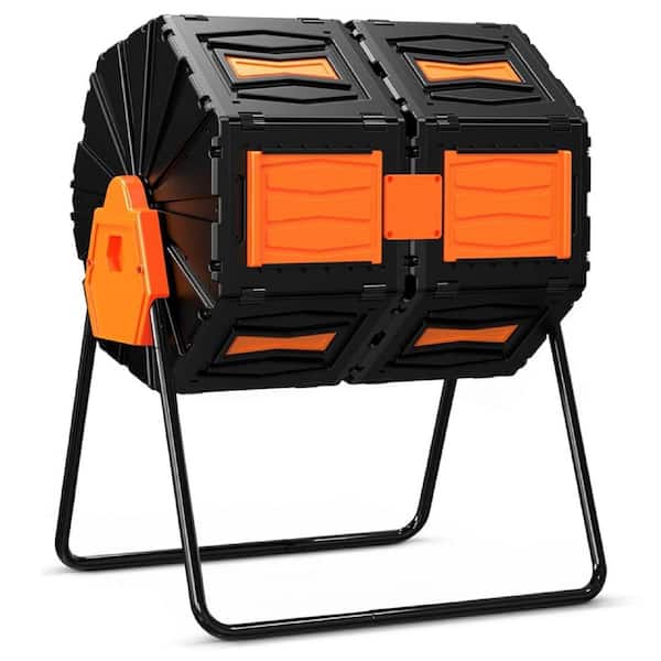 Unbranded 45 Gal. Tumbler Composter Dual Chamber Rotating Compost Tumbler Efficient Outdoor Compost Bin, Orange Finish