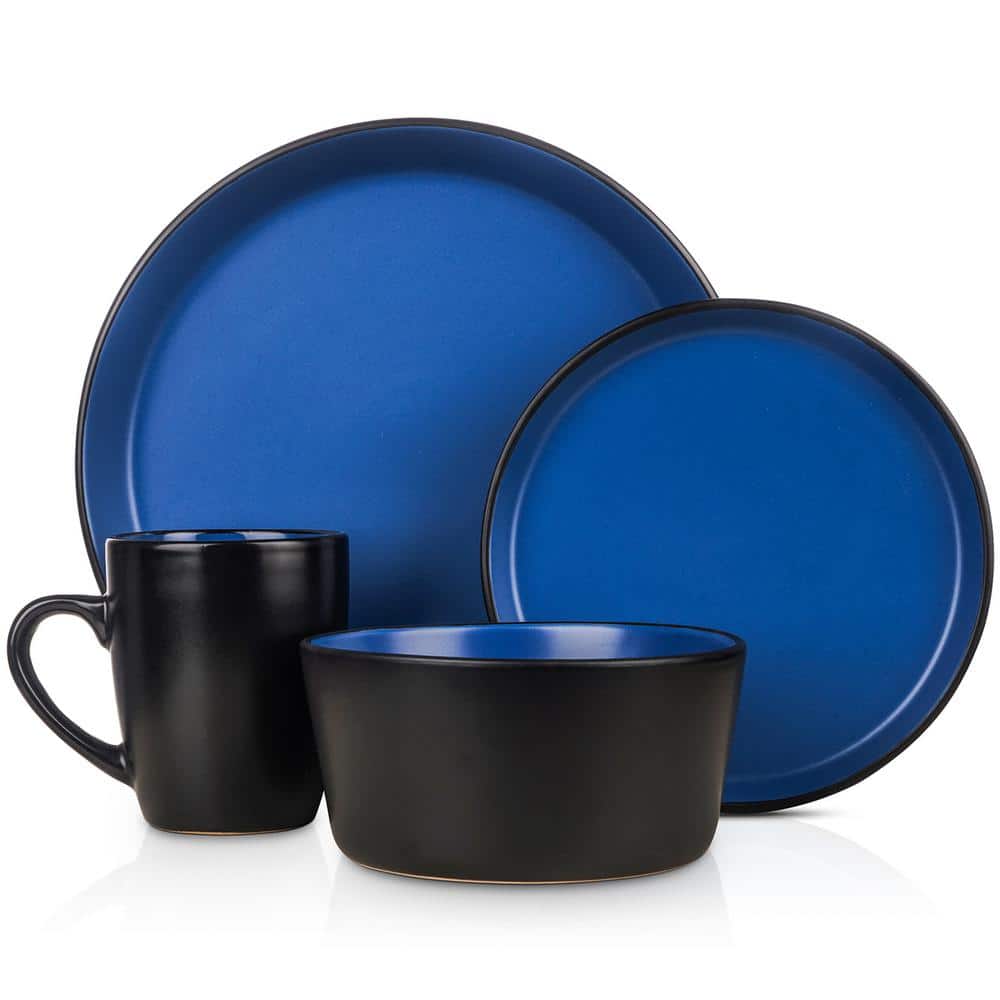 Blue and Black Ceramic 32-Piece Dinnerware Set, Service for 8