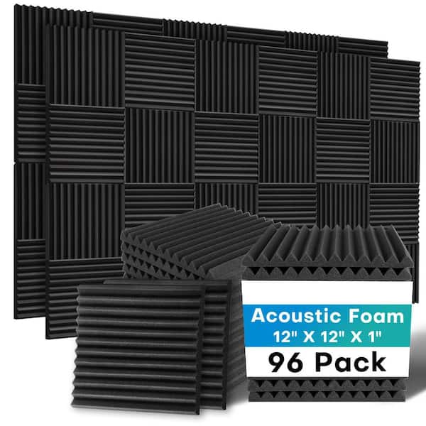 1 in. T x 1 ft. x 1 ft. Black High Density Foam Sound Absorbing Panel Noise Cancelling Studio 96-Pack