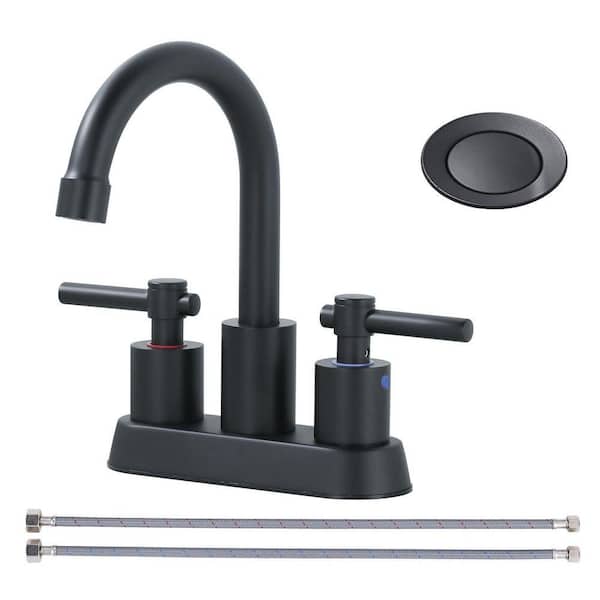 Modern Double Handle 4 in. Centerset Bathroom Faucet with Supply Lines in Matte Black