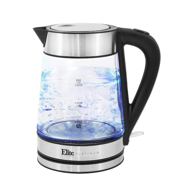 Elite 7-Cup Clear Glass Electric Kettle with Water Level Indicator