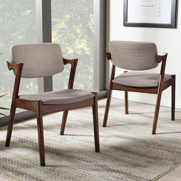 Elegant Gray Fabric Upholstered Dining Chairs (Set of 2)