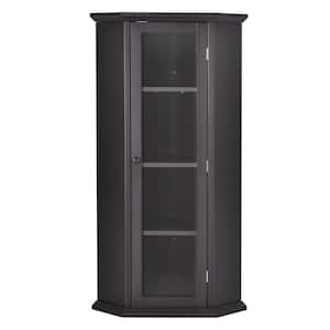 Rue 22.44 in. W x 15.75 in. D x 42.32 in. H Brown MDF Free Standing Linen Cabinet with Glass Door and Removable Shelf