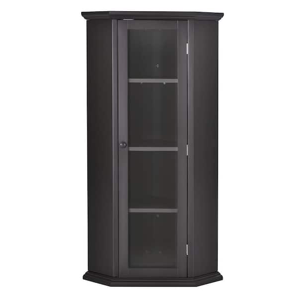 Hooseng Rue 22.44 in. W x 15.75 in. D x 42.32 in. H Brown MDF Free Standing Linen Cabinet with Glass Door and Removable Shelf