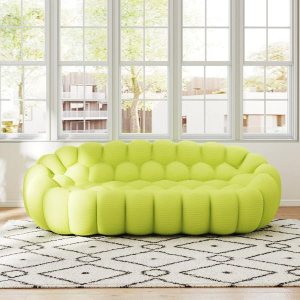 98 in. W Armless 3-Seater Bubble Couch Floor Sofa Mesh Fabric Curved Sectional Sofa in. Fluorescent Green