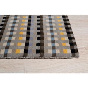 Stripe/CHECKERED Hand Knotted Wool Modern Knotted Strpied Rug, 6' x 9', Area Rug