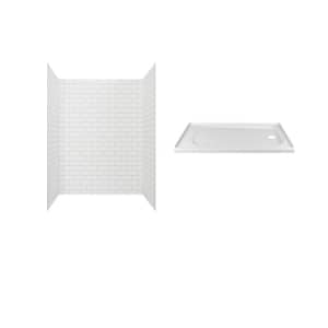 Passage 60 in. x 72 in. 2-Piece Glue-Up Alcove Shower Wall and Base Kit with Right Hand Drain in White Subway Tile