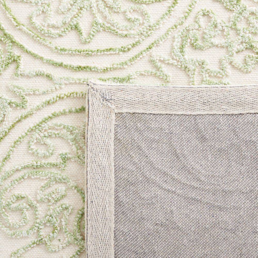 Ivory and Green Tufted Wool Runner Rug