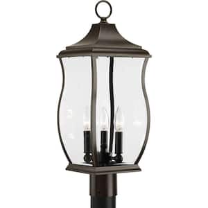 Township Collection 3-Light Oil Rubbed Bronze Clear Beveled Glass New Traditional Outdoor Post Lantern Light
